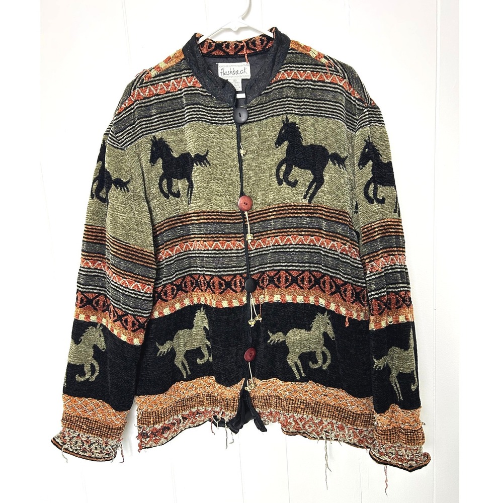 VTG Flashback Horse Jacket XL Southwestern Tapestry Western Equestrian FLAWED